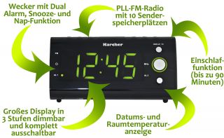 Karcher UR 1040 G Uhrenradio (PLL Radio, Temperaturanzeige, Dual Alarm