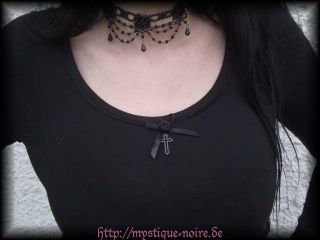 Sexy Strech Shirt Noomi schwarz mit Kreuz und Schleife S M L XL