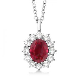 Allurez   Oval Ruby and Diamond Pendant Necklace 14k White Gold (3