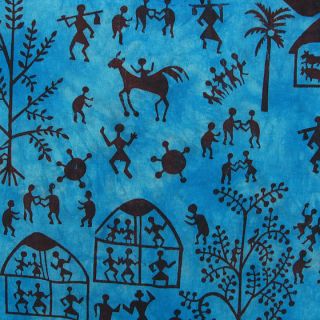 Indischer Blauer Dorf Wandbehang Wandteppich Tagesdecke Ethnisches