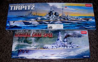 Bausätze WWII german Schlachtschiff Tirpitz + Graf Spee 1350 Academy