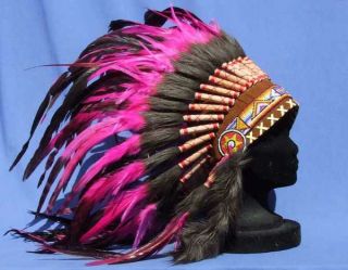 Indianer, Federhaube , Warbonnet, mit pink/schwarzen Federn