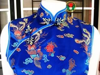 Asia Qipao China Minikleid/Kostüm Blau/Drache Gr. S/36