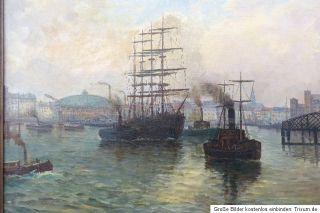 großes Ölgemälde  Hamburger Hafen von Fred Frensen 30er Jahre
