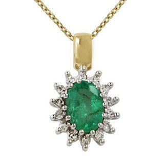 Bella Donna Damen Collier 375 Gelbgold 14 Diamanten 1 Smaragd 43cm