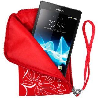 mumbi NEOPREN Zipper Tasche Sony Xperia Z Handytasche FLOWER Power rot