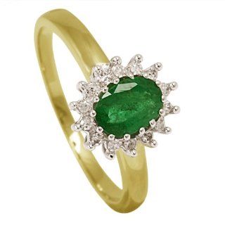 Bella Donna Damen Ring 375 Gelbgold 14 Diamanten 1 Smaragd Gr.56