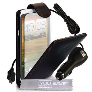 Yousave Accessories TM HTC ONE X Zubehör Paket   Schwarz Leder Flip