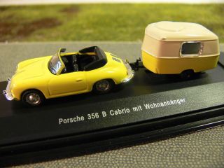 87 Schuco Porsche 356 B Cabrio mit Wohnanhänger gelb