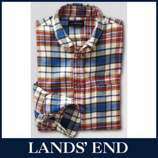 LANDS´ END Herren Flanellhemd Hemd Freizeithemd Button Down Kragen