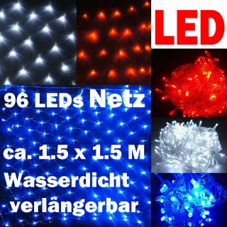 LED Lichternetz Weiß Blau Rot verlängerbar Wasserdicht Außen 1.5 x