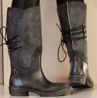 Gummi Reitstiefel Schnüroptik grau/schwarz Größenauswahl (H36