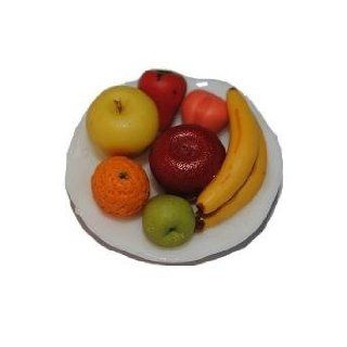 Teller mit Obst Früchte Banane Apfel Orange Birne Erdbeere Keramik