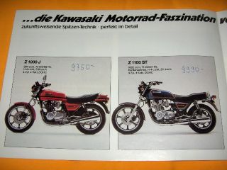 1980 Kawasaki Motorrad Programm Prospekt Brochure