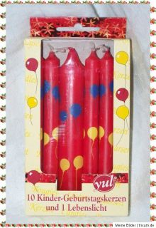 10 Geburtstagskerzen und 1 Lebenslicht rot mit Luftballons Neu
