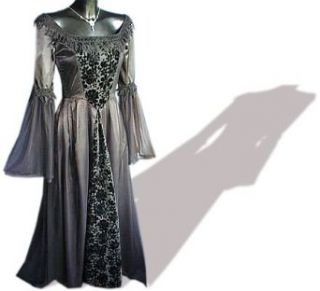 Mittelalter Gothic Kleid, Chiffon/Samt, lang, schwarz, Größen S
