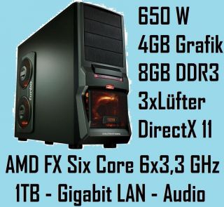 GAMER PC Bulldozer AMD FX 6x3,3GHz 8GB DDR3 1TB 650W GT430 4GB GRAFIK