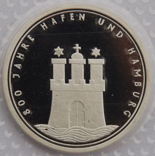Deutschland ~ 10 Mark ~ 800 Jahre Hamburg ~ Silber ~ PP (J448)