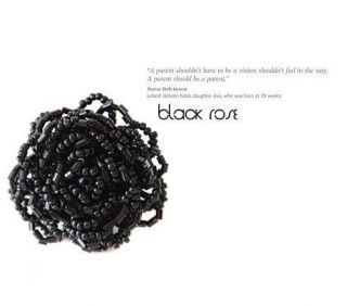 FP4534 Fashion Black Beaded Flower Ring Size7 10