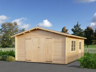 Holzgarage Garage mit Seiteneingang 470 x 570 cm, 44mm Bohlen
