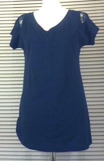 Shirt Long T Shirt Gr. 38 blau Spitzeneinsatz (Gina)