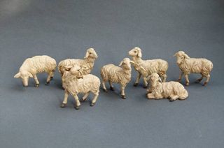 Krippenzubehör Krippenfiguren Schafherde Schafe 7tlg für 12 16cm