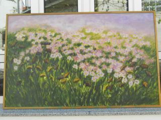 großes Ölbild/Acryl Graciela Heyn *1939 Mexico bunte Blumenwiese