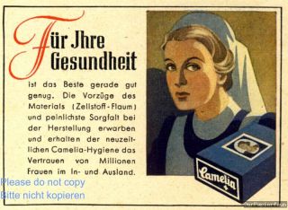 Damenhygiene Camelia Reklame von 1942 Binden Hygiene Krankenschwester