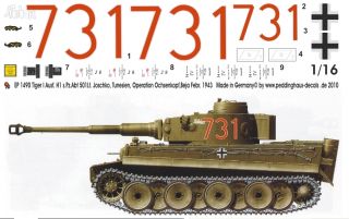 16 Decals Tiger I s. Pz. Abt. 501 Tunesien 43 1490