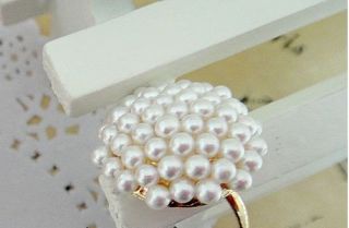 F4545 New Mushroom White Pearl Ring Size7 9(Adjustable)