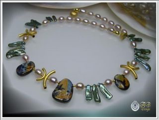 Collier Boulder Opal grüne Perlen Designerschmuck Edelsteinkette