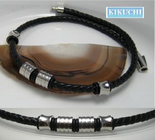 Herren Edelstahl Leder Halsband Halskette schwarz 6mm/ 46cm