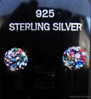 925 Silber Multicolor Kugel Ohrstecker mit Swarovski Steinen