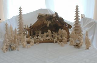 Nachlass Sammlung 78 Teile Komplette Krippe Holz Oberammergau Steidl