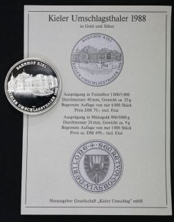 Silbermünze Feinsilber Sammlermünze Kieler Umschlagsthaler 1988 mit