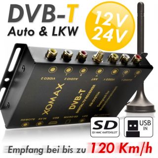 KFZ AUTO DVB T TUNER RECEIVER BOX 12/24V SD USB 2xVIDEO OUT AV IN inkl