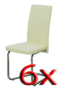 6x Esszimmerstuhl Freischwinger Stuhl M9905, creme, braun, schwarz