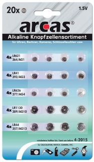 Knopfzellen Set 20 Stück Alkaline 1,5V LR621 / LR41 / LR626 / LR1130