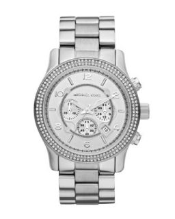 NEW Michael Kors Ladies RUNWAY Oversized Steel Glitz Chronograph Watch