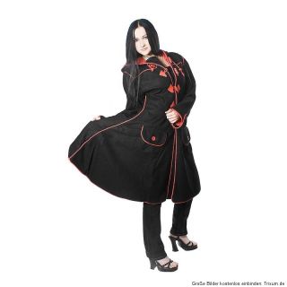 Damen Mantel Visual Key Style, schwarz/rot, Größe M, Schurwolle