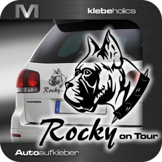 A645 Wunschname Boxer on Tour Auto Aufkleber Hund Tiere