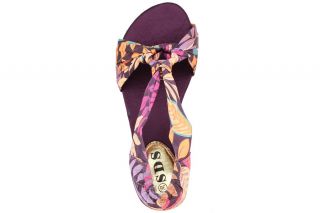 Sandale Blumenmuster Lila Riemchen Sandale Violett flach Designer