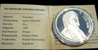 Silber 999 Dänemark ECU Bertel Thorwaldsen 1994 PP + Zertifikat