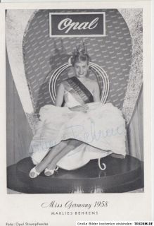 Marlies Behrens Miss Germany 1958 Opal AK Orig. Sign. Model +51820