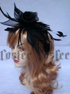 Gothic Haarschmuck Karneval federn headpiece schwarz 6F