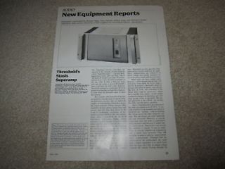 Threshold Stasis S 300 Amplifier Review, 2 pgs, 1984
