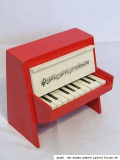 Antikes Mini Klavier, Piano, knallrot, Holz mit Tonstäben, voll