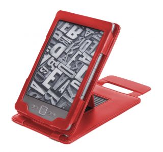 Lederhülle für  Kindle eReader 4, mit Aufsteller, rot + LED