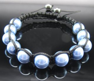 PLAYAZ Shamballa Kunst Perlen ICED OUT Armband Bracelet Hell Blau NEU