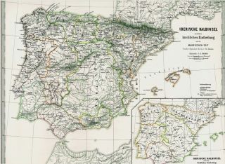 Historische Landkarte SPANIEN Spanische Kirche Araber Mauren   Karte